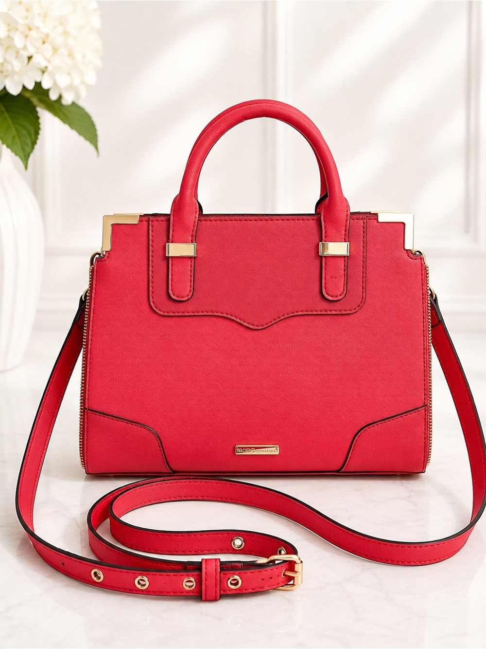 Rebecca Minkoff Red Structured Satchel Crossbody Bag Gold Hardware